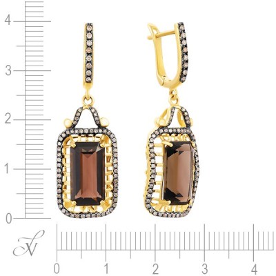 Серьги золото с бриллиантами и раухтопазами «Дымчатый шик» MY JEWELS (арт.E01451GX4YK1)