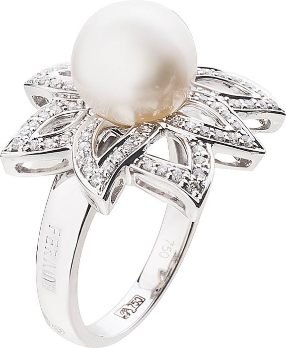 Кольцо из белого золота с бриллиантом и жемчугом (Арт.si011gnb2)