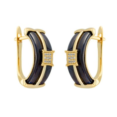 Серьги из серебра с керамикой и куб. цирконием (Арт.tc-e00132-br-l-x-x-w)