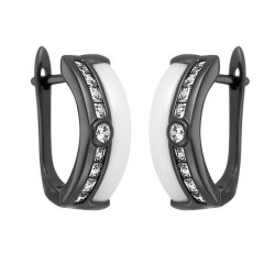 Серьги из серебра с керамикой и куб. цирконием (Арт.tc-e00670-w-b-w-x-w)