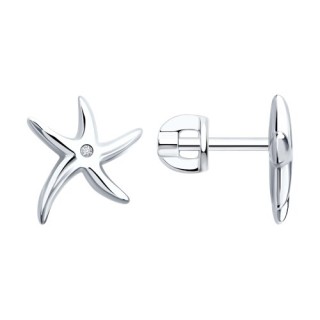 Серьги из серебра с фианитом «Морская Звезда» Соколов (арт.94-122-002658-1)