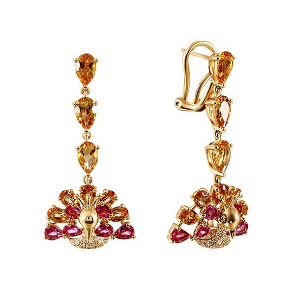 Серьги из золота с бриллиантом и турмалином (Арт.er-33980_sr_ct_tu_yg)