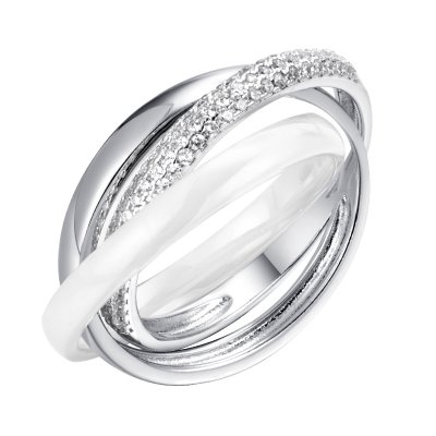 Кольцо из серебра с керамикой и фианитом (Арт.tc-r00663-w-w-x-x-w)