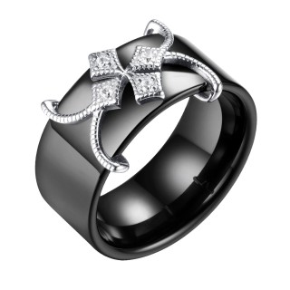Кольцо с керамикой и фианитами «Black Cross» Fresh Jewelry (арт.TC-R01248-B-W-X-X-W)