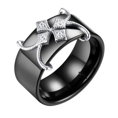 Кольцо с керамикой и фианитами «Black Cross» Fresh Jewelry (арт.TC-R01248-B-W-X-X-W)
