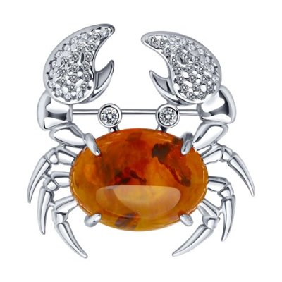 Брошь из серебра с янтарём и фианитами (Арт.83040036)