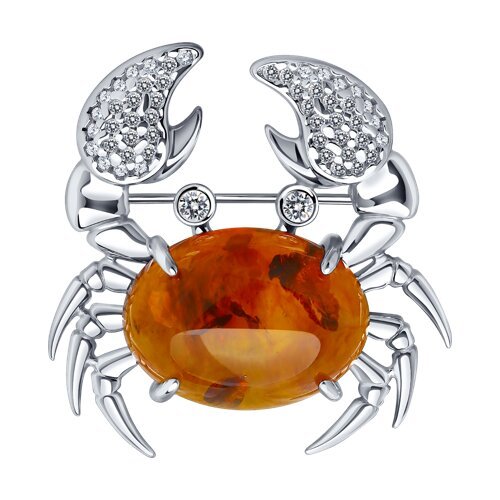 Брошь из серебра с янтарём и фианитами (Арт.83040036)