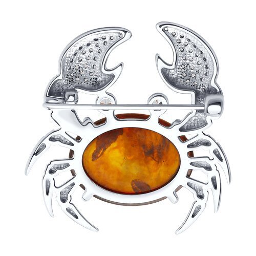 Брошь из серебра с янтарём и фианитами (Арт.83040036)