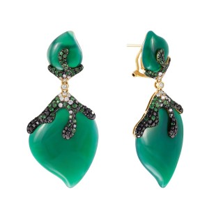Серьги золото с агатом и бриллиантами «Изумрудная стихия» MY JEWELS (арт.HF04473E-Y-GAG_DB_TV_ZAG_YG)