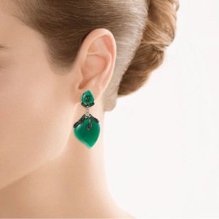 Серьги золото с агатом и бриллиантами «Изумрудная стихия» MY JEWELS (арт.HF04473E-Y-GAG_DB_TV_ZAG_YG)