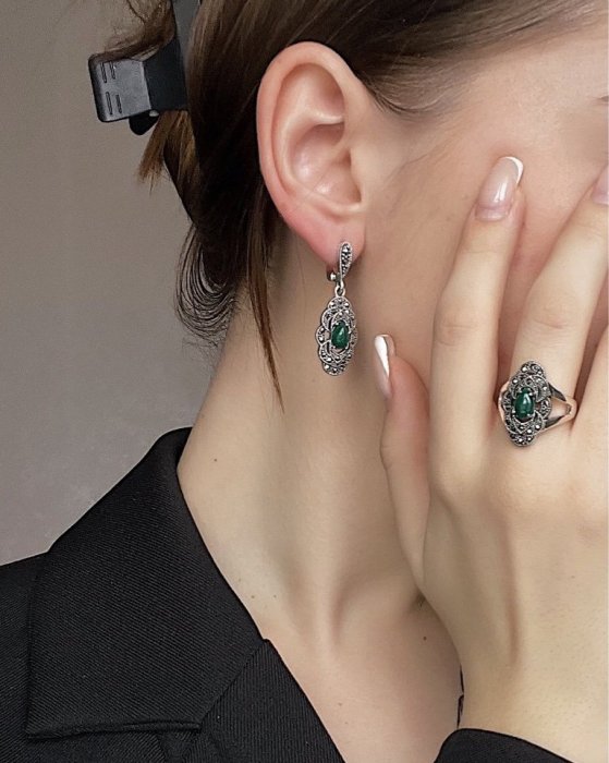 Кольцо Серебряные крылья (Арт.211269e-39_agat_markazit)