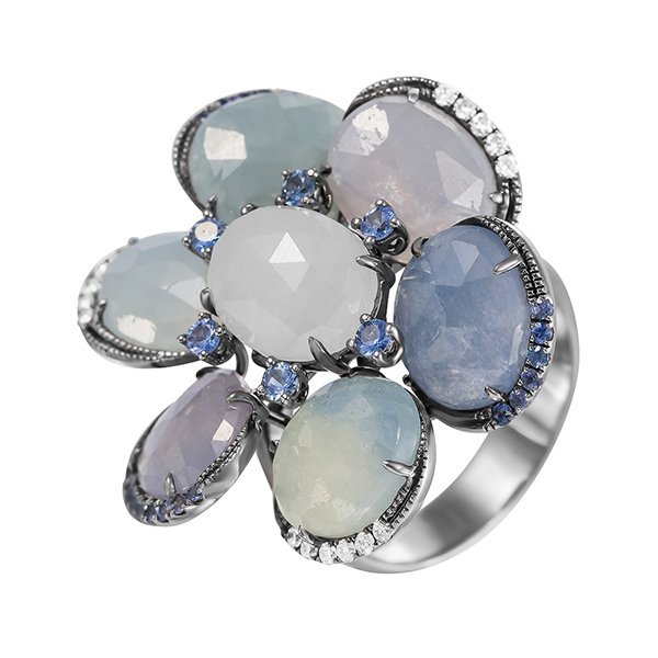 Кольцо из золота с бриллиантом и корундом (Арт.r01382k_ko_sa_cr_blk)