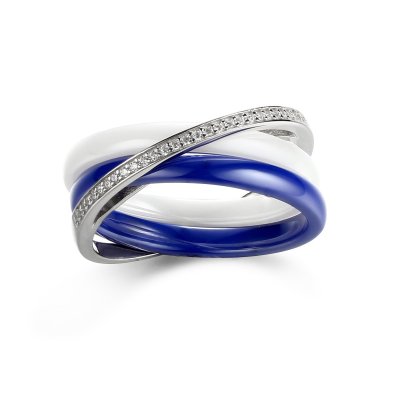 Кольцо из серебра с керамикой и фианитом (Арт.tc-r00151-blw-w-x-x-w)