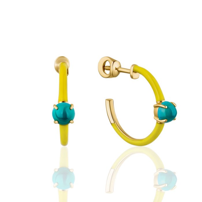 Серьги из золота с бирюзой Русские Самоцветы (Арт.88846)