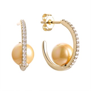 Серьги серебряные с жемчугом и фианитами Golden Pearl Fresh (арт.PI-E05216-X-L-ST705-X-W)