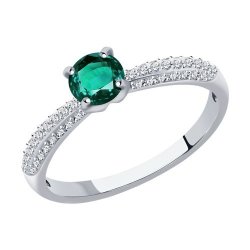 Кольцо из белого золота с бриллиантами и изумрудом (Арт.3010605-3)