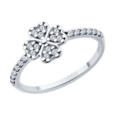 Кольцо из серебра с фианитом «Четырёхлистник удачи» Соколов (арт.9401)