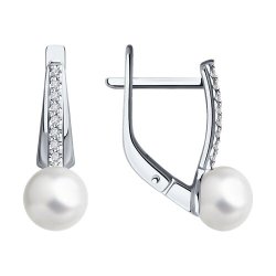 Серьги из белого золота с бриллиантами и жемчугом (Арт.52-220-01830-1)