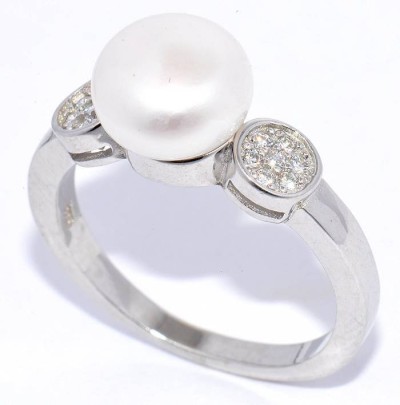 Кольцо серебряное с жемчугом и фианитами «Крылья Pearl Dream» Myjewels (арт.21qsilg00622a-19_zhemchugkult_kubcirkonii)