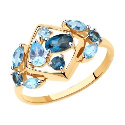 Кольцо золотое пробы 585 с миксом камней (Арт.715248)