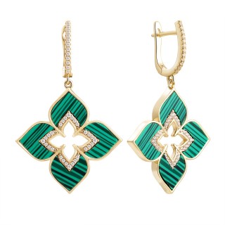Серьги серебряные с малахитом и фианитами «Lace Blossom» Fresh Jewelry (арт.CZ-E04310-X-L-Mal-X-W)