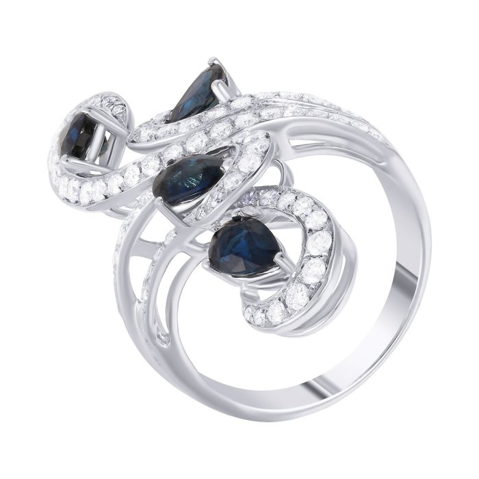 Кольцо из белого золота с бриллиантом и сапфиром (Арт.000087_ko_sa_wg)
