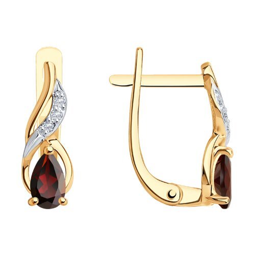 Серьги золотые пробы 585 с гранатом (Арт.728283)