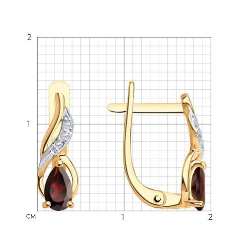 Серьги золотые пробы 585 с гранатом (Арт.728283)