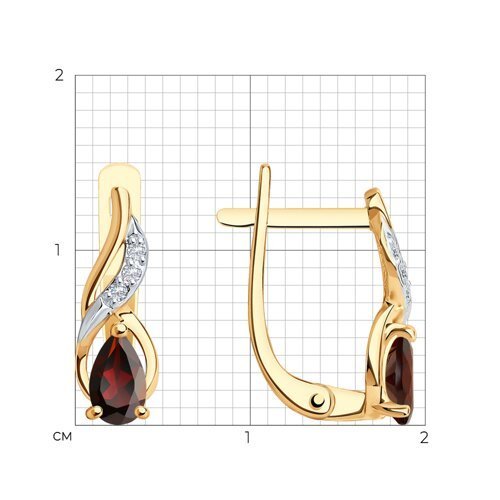 Серьги золотые пробы 585 с гранатом (Арт.728283)