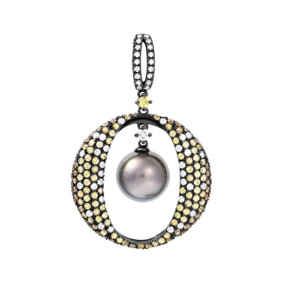 Кулон из золота с бриллиантом и жемчугом (Арт.aasp3220_pd_wb_sm_blk)