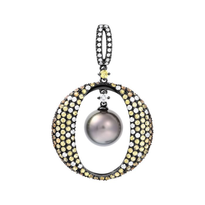 Кулон из золота с бриллиантом и жемчугом (Арт.aasp3220_pd_wb_sm_blk)