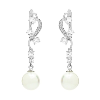 Серьги серебряные с жемчугом и куб. цирконием «Nautilus Shine» Fresh Jewelry (арт.PI-E01381-X-W-PS-X-W)