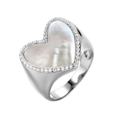 Кольцо с жемчугом и фианитами «Heart Shine» Fresh Jewelry (арт.PI-R02679-X-W-PN-X-W)