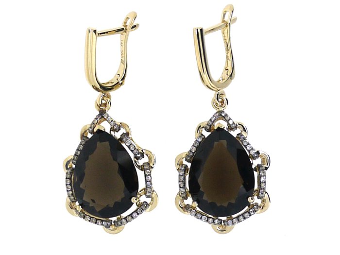 Серьги из золота с бриллиантом и раухтопазом (Арт.e01453sq4yt_sr_dn_sq_yg)