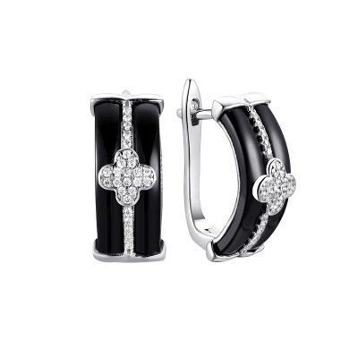 Серьги из серебра с керамикой и фианитом (Арт.tc-e00134-b-w-x-x-w)