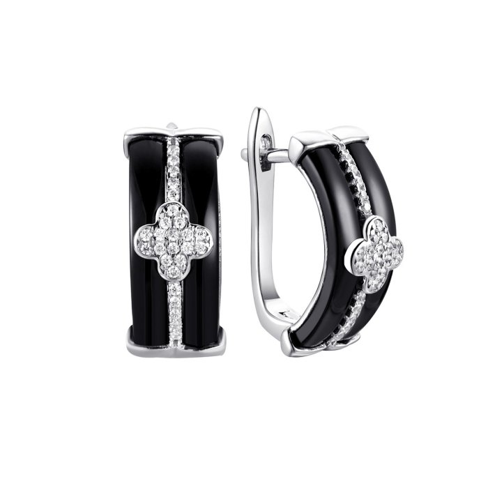 Серьги из серебра с керамикой и фианитом (Арт.tc-e00134-b-w-x-x-w)