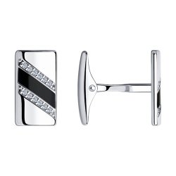 Серебряные запонки с эмалью и фианитами (Арт.94160020)