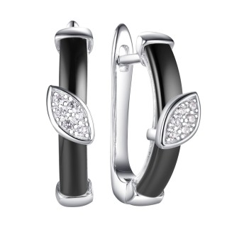 Серьги серебряные с керамикой и фианитами «Noir Ceramic» Fresh Jewelry (арт.TC-E01142-B-W-X-X-W)