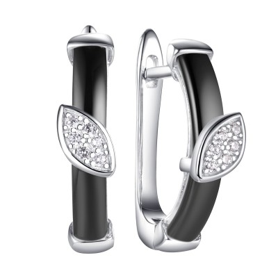 Серьги серебряные с керамикой и фианитами «Noir Ceramic» Fresh Jewelry (арт.TC-E01142-B-W-X-X-W)