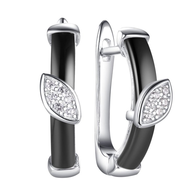 Серьги из серебра с керамикой и фианитом (Арт.tc-e01142-b-w-x-x-w)