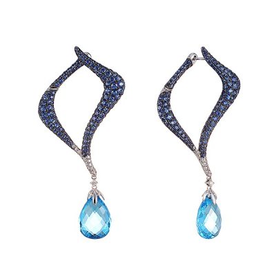 Серьги из белого золота с бриллиантом и сапфиром (Арт.er-32070_sr_sa_bt_wg)