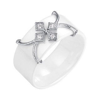 Кольцо с керамикой и фианитами «White Cross» Fresh Jewelry (арт.TC-R01248-W-W-X-X-W)
