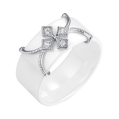Кольцо с керамикой и фианитами «White Cross» Fresh Jewelry (арт.TC-R01248-W-W-X-X-W)