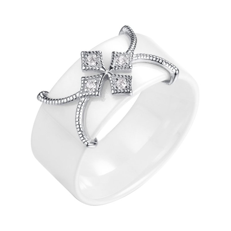 Кольцо из серебра с керамикой и фианитом (Арт.tc-r01248-w-w-x-x-w)