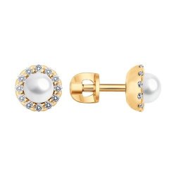 Серьги из золочёного серебра с жемчугом и фианитами (Арт.92022492)