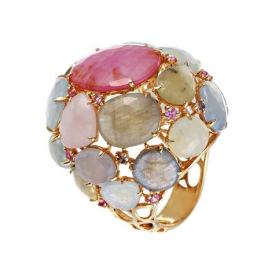 Кольцо из золота с бриллиантом и корундом (Арт.r01383k_dn_ps_cr_yg)