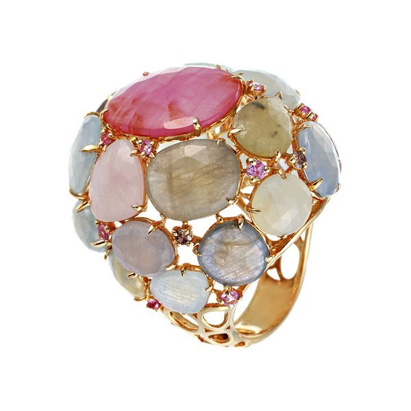 Кольцо из золота с бриллиантом и корундом (Арт.r01383k_dn_ps_cr_yg)