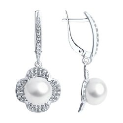 Серьги из серебра с жемчугом и фианитами (Арт.94-321-01923-1)