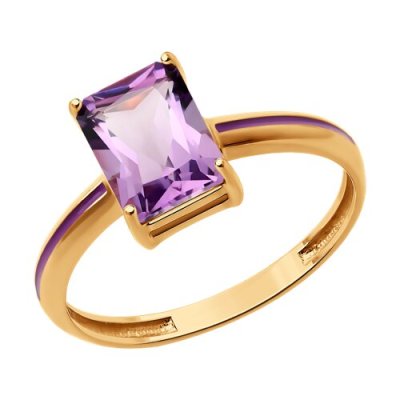 Кольцо золотое с аметистом и эмалью «Лавандовый Шарм» SOKOLOV (арт.51-310-02171-3)