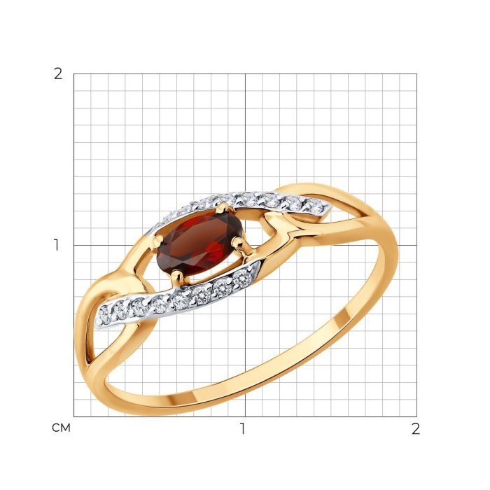 Кольцо золотое пробы 585 с гранатом (Арт.717293)